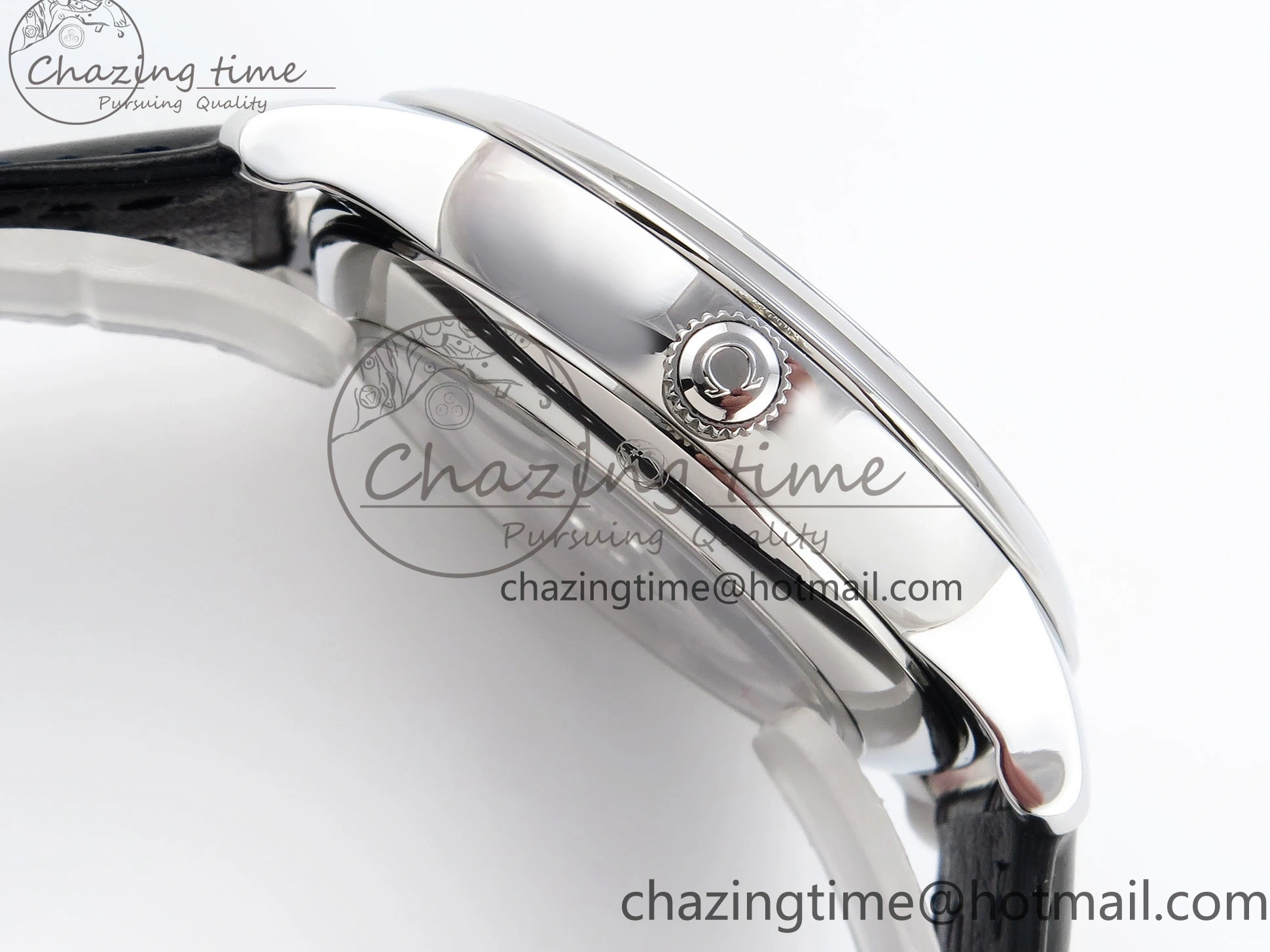 1218 TopPick De Ville Date SS MKF 1:1 Best Edition Black Dial Roman Marker on Black Leather Strap A 7743